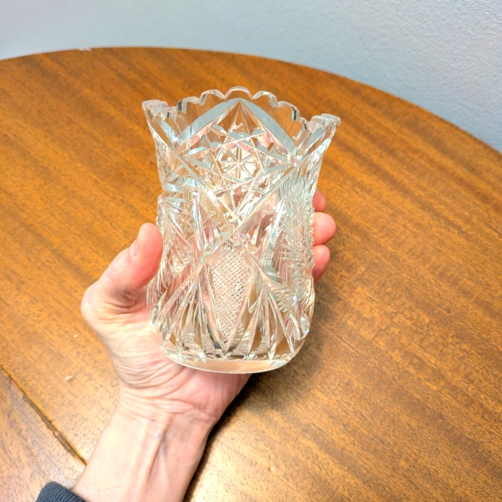 Vintage American Brilliant Cut Lead Crystal Vase/Spooner.  Perfect Condition.